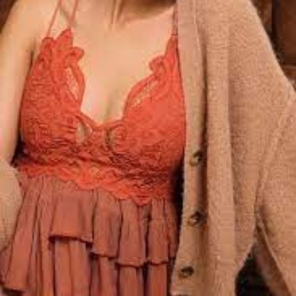 Free People Tops - NWT Free People Adella Cami Winding Roads Burnt Orange Lace Ruffled Top Small